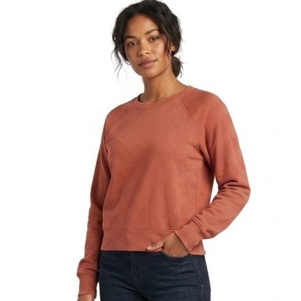 Madewell Sweatshirt Rust/Terracotta Raglan Sleeve Fleece Pullover MW2215 - Small